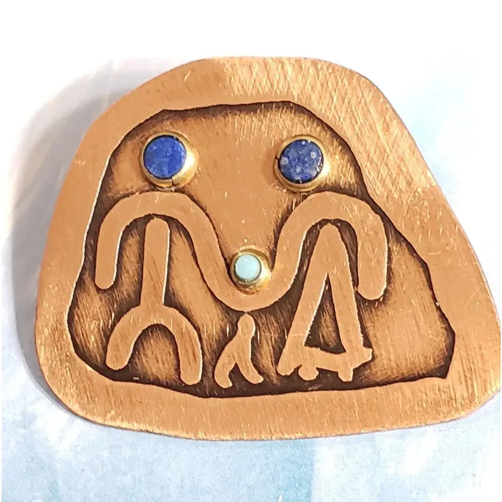 Copper Family Pin Brooch Lapis Turquoise Stone 1.25